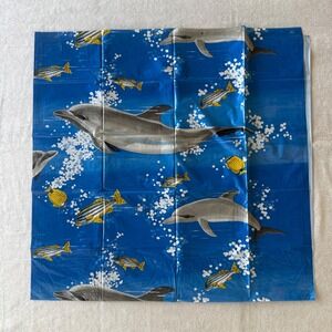 Vintage Dolphin Fish Plastic Shower Curtain Blue Ocean Bathroom Decor NOS